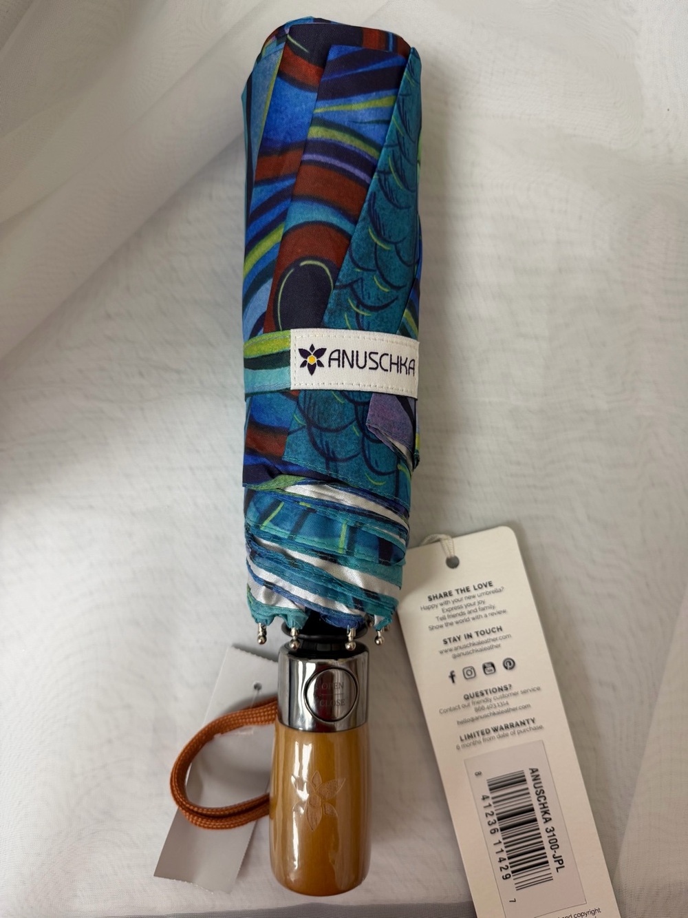 Anuschka Blue Teal Multi-Color Foldable Umbrella